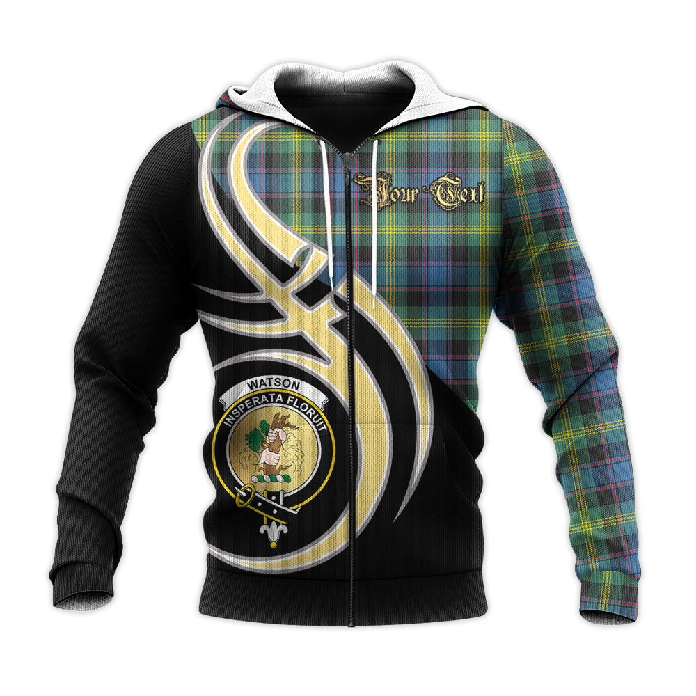 Printivon Watson Ancient Clan Believe In Me Crest Tartan Knitted Hoodie Custom Your Text
