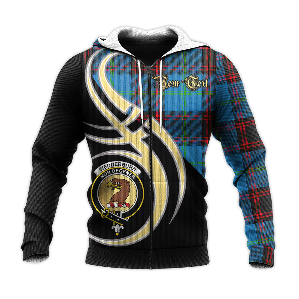 Printivon Wedderburn Clan Believe In Me Crest Tartan Knitted Hoodie Custom Your Text
