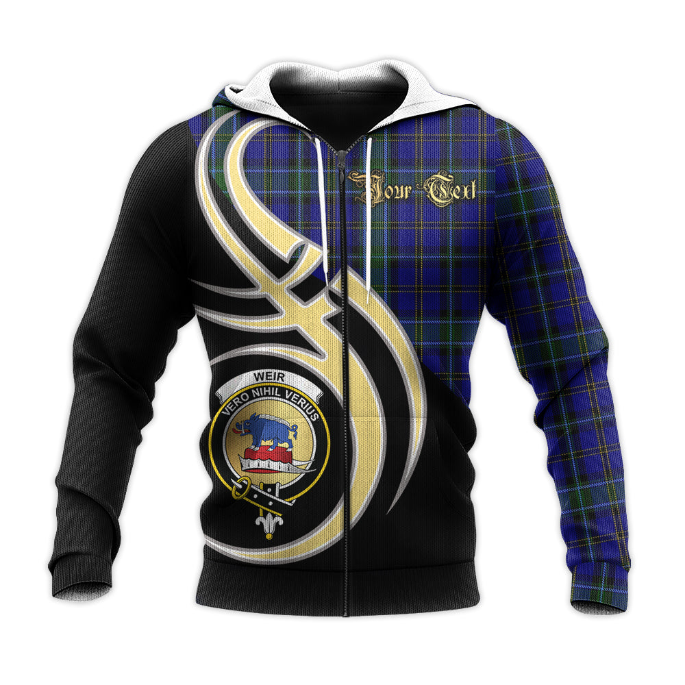 Printivon Weir Clan Believe In Me Crest Tartan Knitted Hoodie Custom Your Text