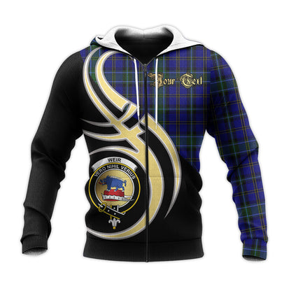Printivon Weir Clan Believe In Me Crest Tartan Knitted Hoodie Custom Your Text