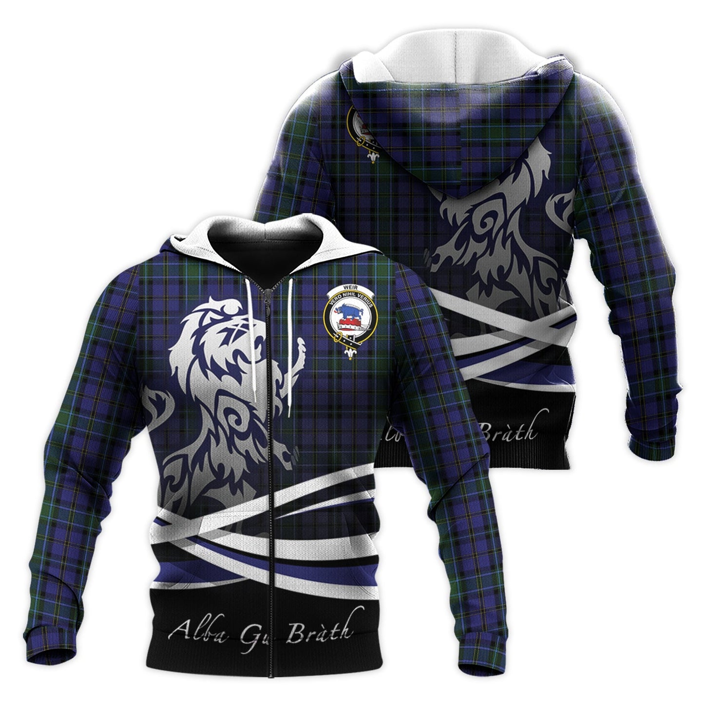 Printivon Weir Tartan Scottish Lion Hoodie