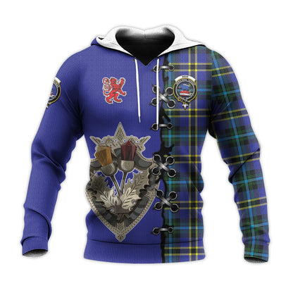 Printivon Weir Modern Tartan Hoodie Lion Rampant And Celtic Thistle Style