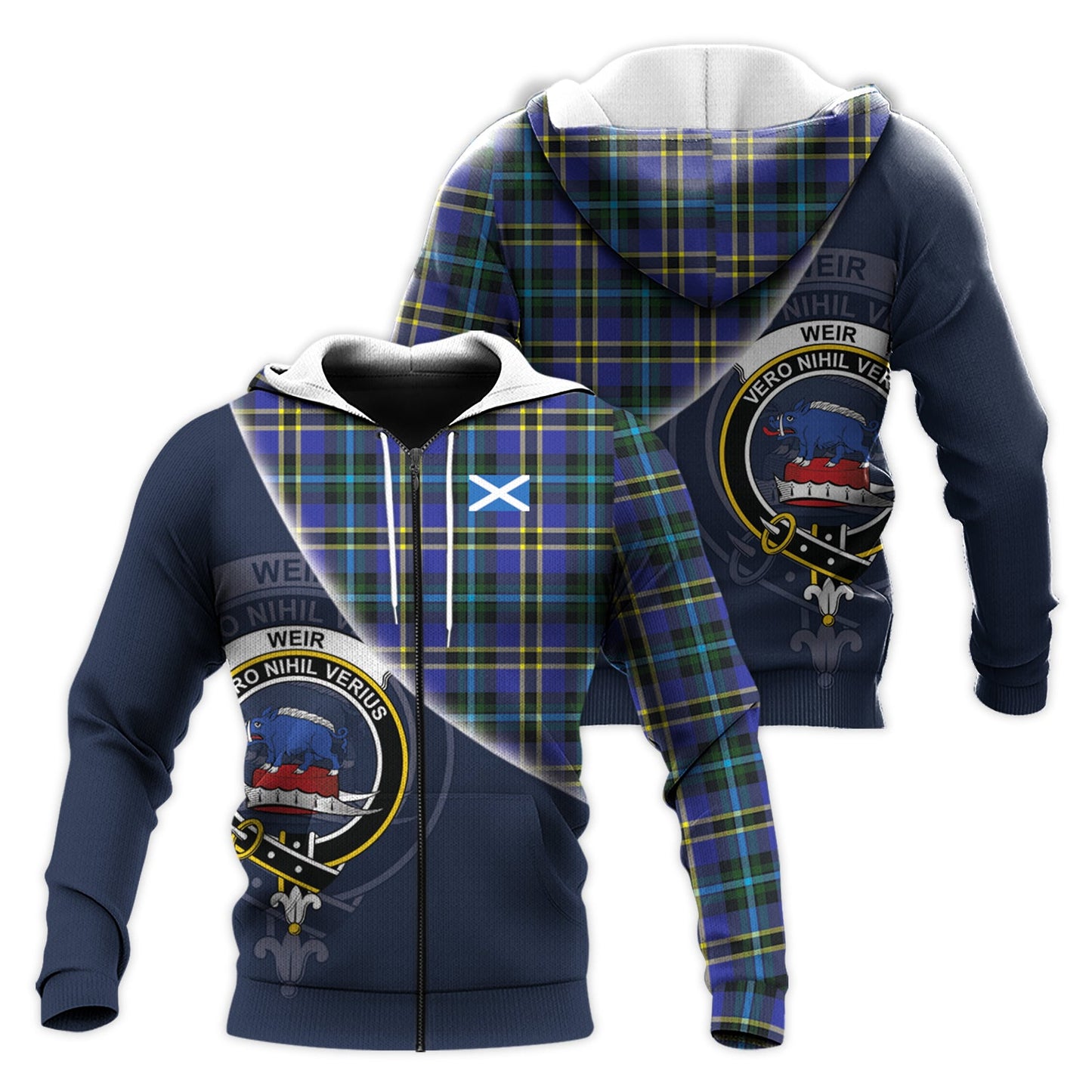 Printivon Weir Modern Tartan Scottish Crest Hoodie