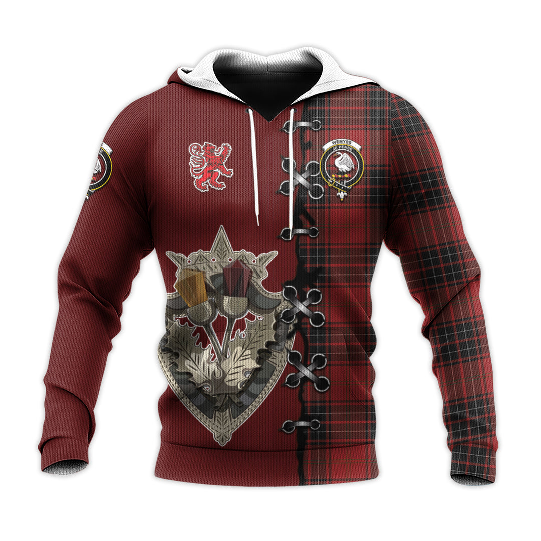 Printivon Wemyss Tartan Hoodie Lion Rampant And Celtic Thistle Style