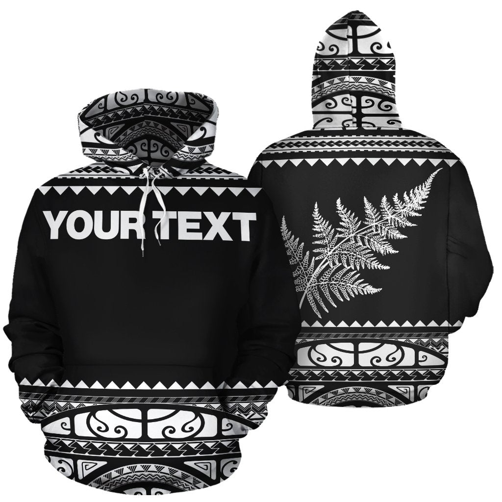 Custom Text New Zealand Maori Hoodie, Aotearoa Silver Fern Pullover Hoodie White Customized