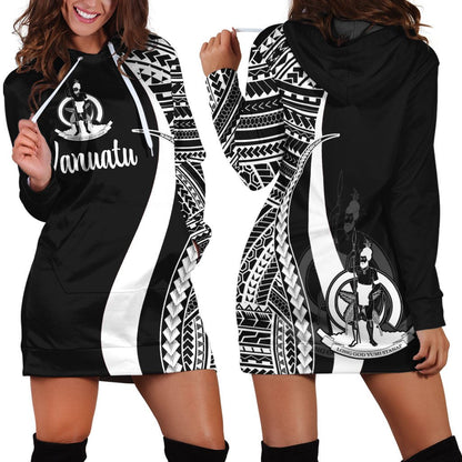 Vanuatu Women's Hoodie Dress White Polynesian Tentacle Tribal Pattern