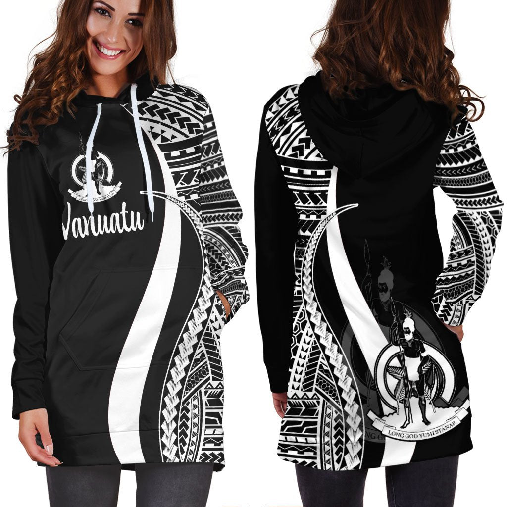 Vanuatu Women's Hoodie Dress White Polynesian Tentacle Tribal Pattern