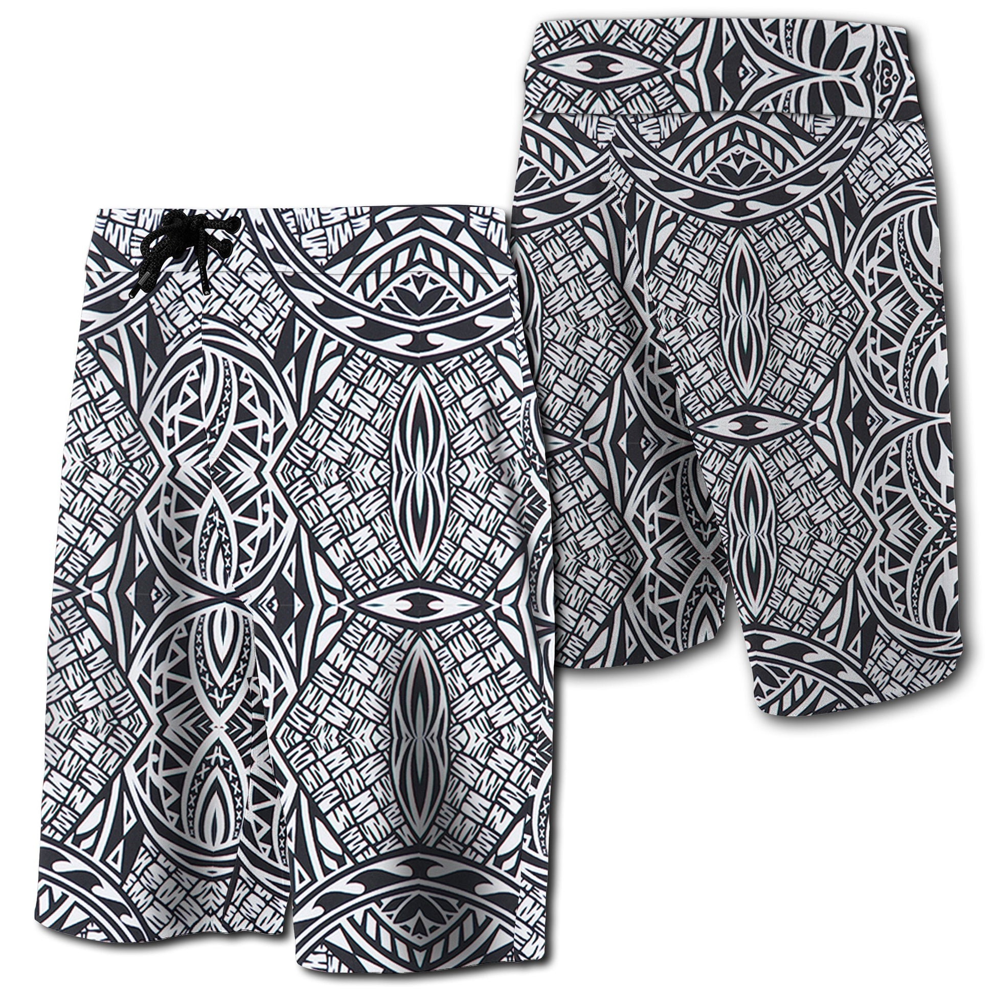 Hawaii Polynesian Lauhala Mix Board Shorts White