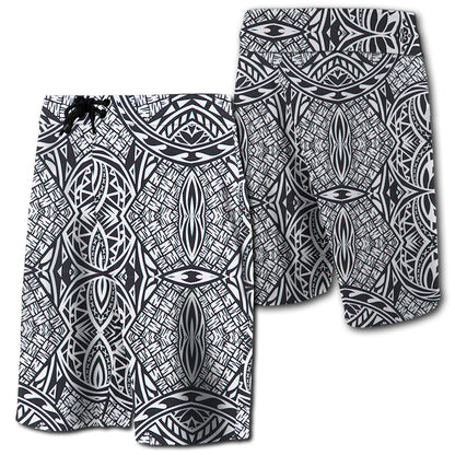 Hawaii Polynesian Lauhala Mix Board Shorts White