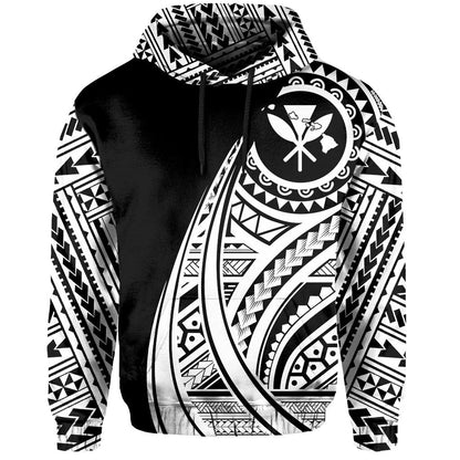 Hawaii Kanaka Polynesian Hoodie Tatoo Style White