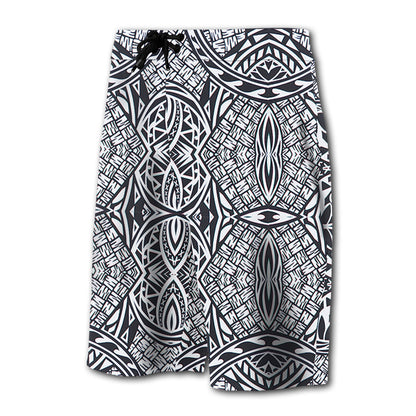 Hawaii Polynesian Lauhala Mix Board Shorts White
