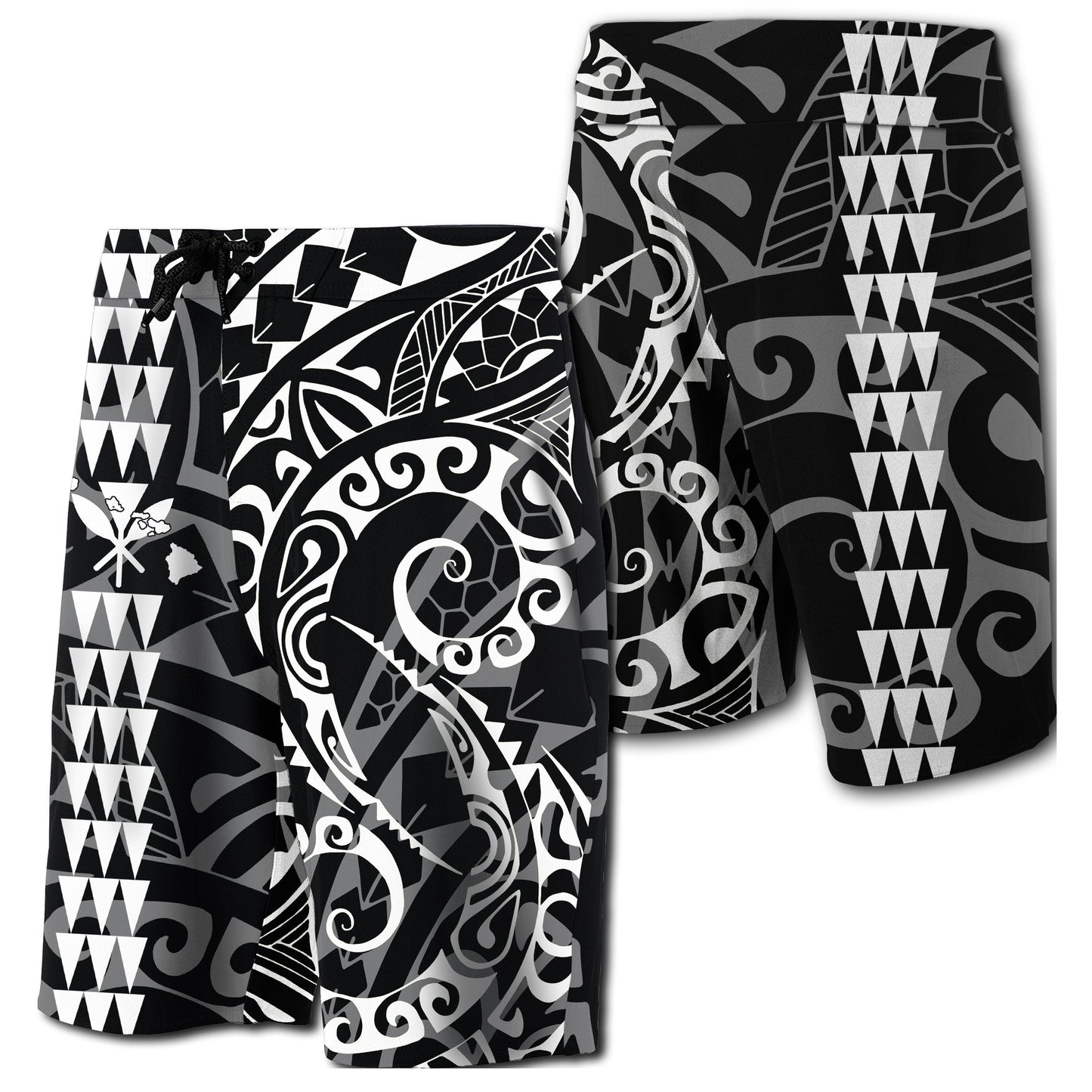 Hawaii Kakau Polynesian Kanaka Board Shorts - White - Snapy Style
