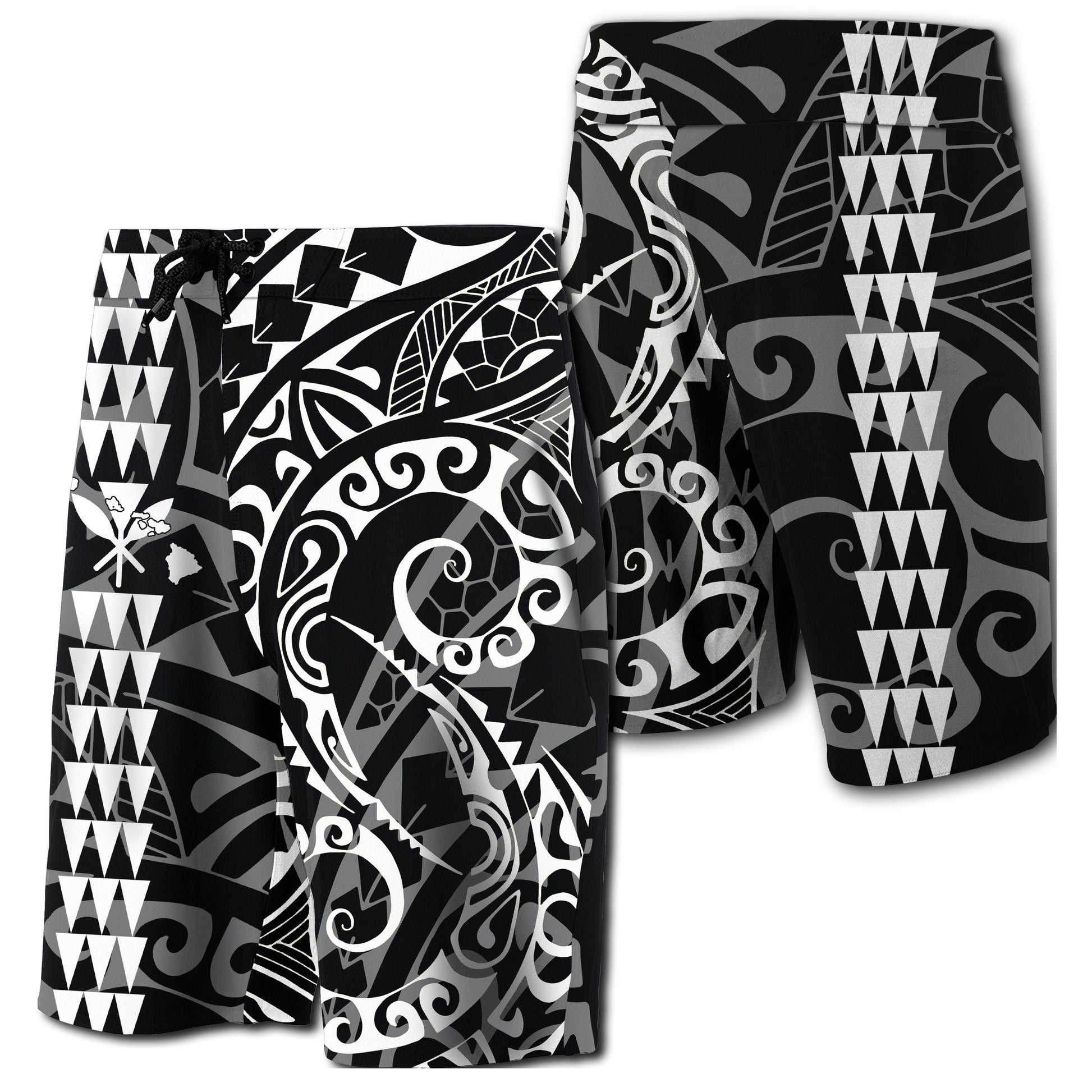 Hawaii Kakau Polynesian Kanaka Board Shorts - White - Snapy Style