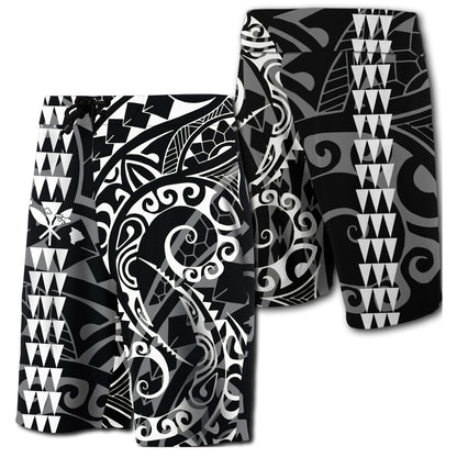 Hawaii Kakau Polynesian Kanaka Board Shorts - White - Snapy Style