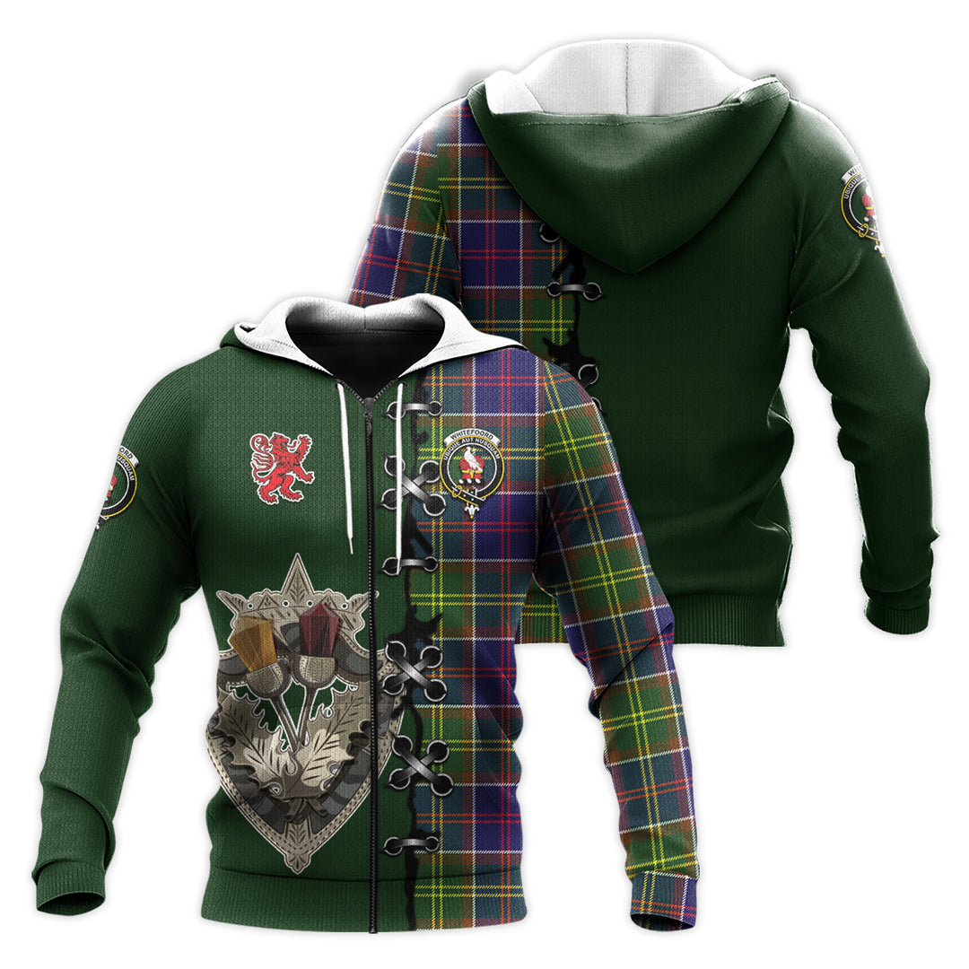 Printivon Whitefoord Modern Tartan Hoodie Lion Rampant And Celtic Thistle Style