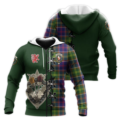 Printivon Whitefoord Modern Tartan Hoodie Lion Rampant And Celtic Thistle Style