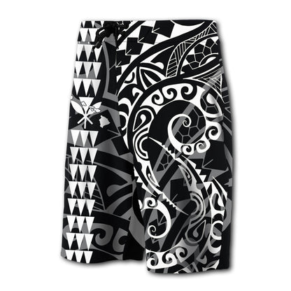 Hawaii Kakau Polynesian Kanaka Board Shorts - White - Snapy Style
