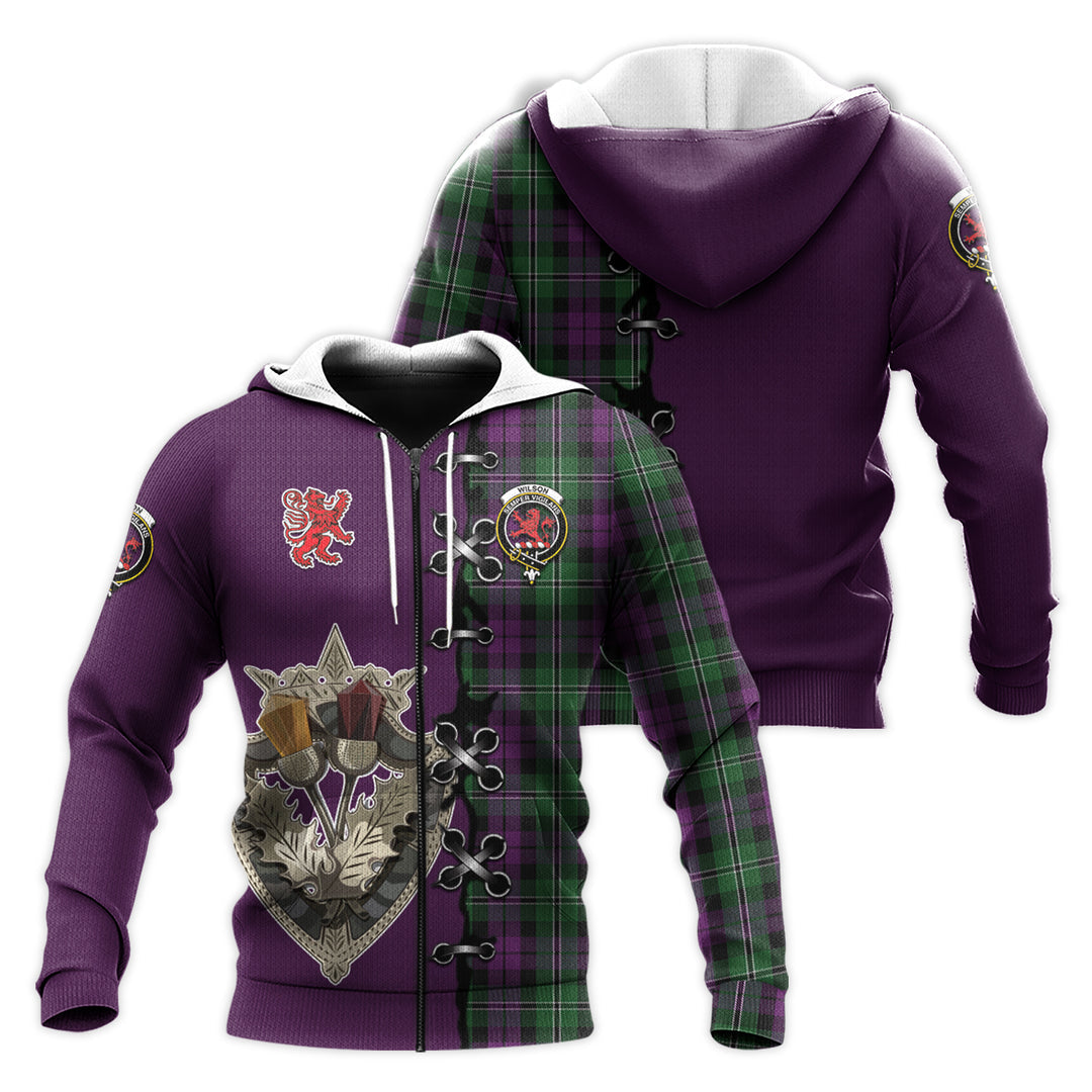 Printivon Wilson Tartan Hoodie Lion Rampant And Celtic Thistle Style