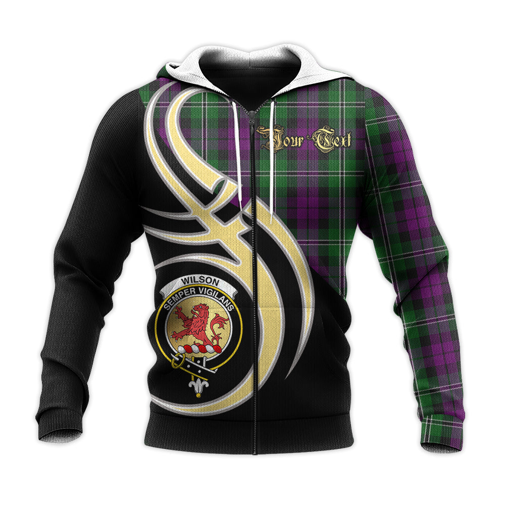 Printivon Wilson Clan Believe In Me Crest Tartan Knitted Hoodie Custom Your Text
