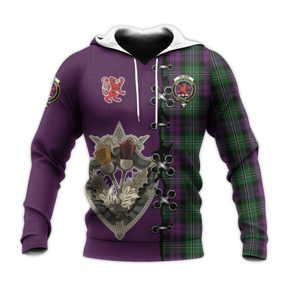 Printivon Wilson Tartan Hoodie Lion Rampant And Celtic Thistle Style