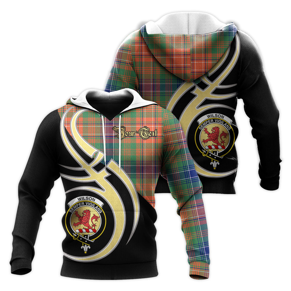 Printivon Wilson Ancient Clan Believe In Me Crest Tartan Knitted Hoodie Custom Your Text