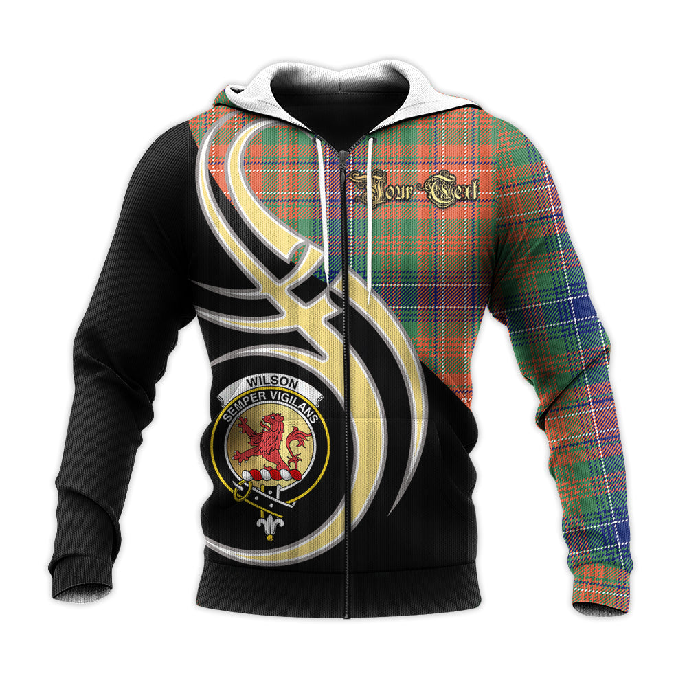 Printivon Wilson Ancient Clan Believe In Me Crest Tartan Knitted Hoodie Custom Your Text