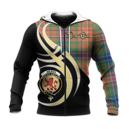 Printivon Wilson Ancient Clan Believe In Me Crest Tartan Knitted Hoodie Custom Your Text