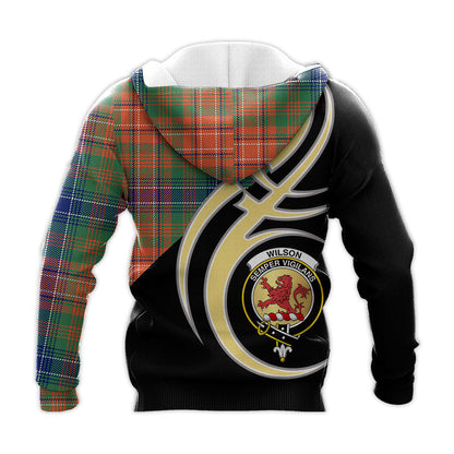 Printivon Wilson Ancient Clan Believe In Me Crest Tartan Knitted Hoodie Custom Your Text