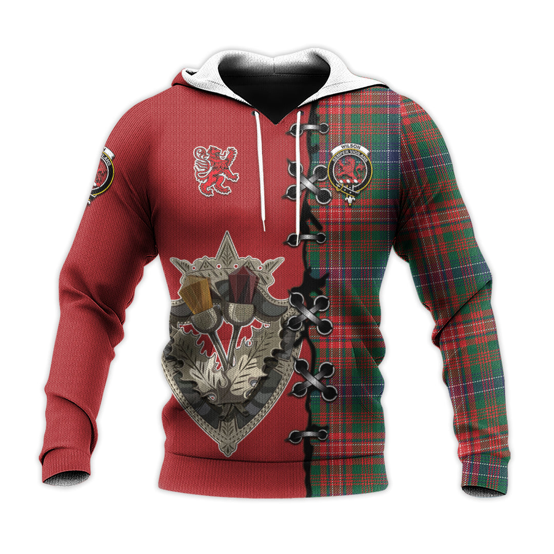 Printivon Wilson Modern Tartan Hoodie Lion Rampant And Celtic Thistle Style