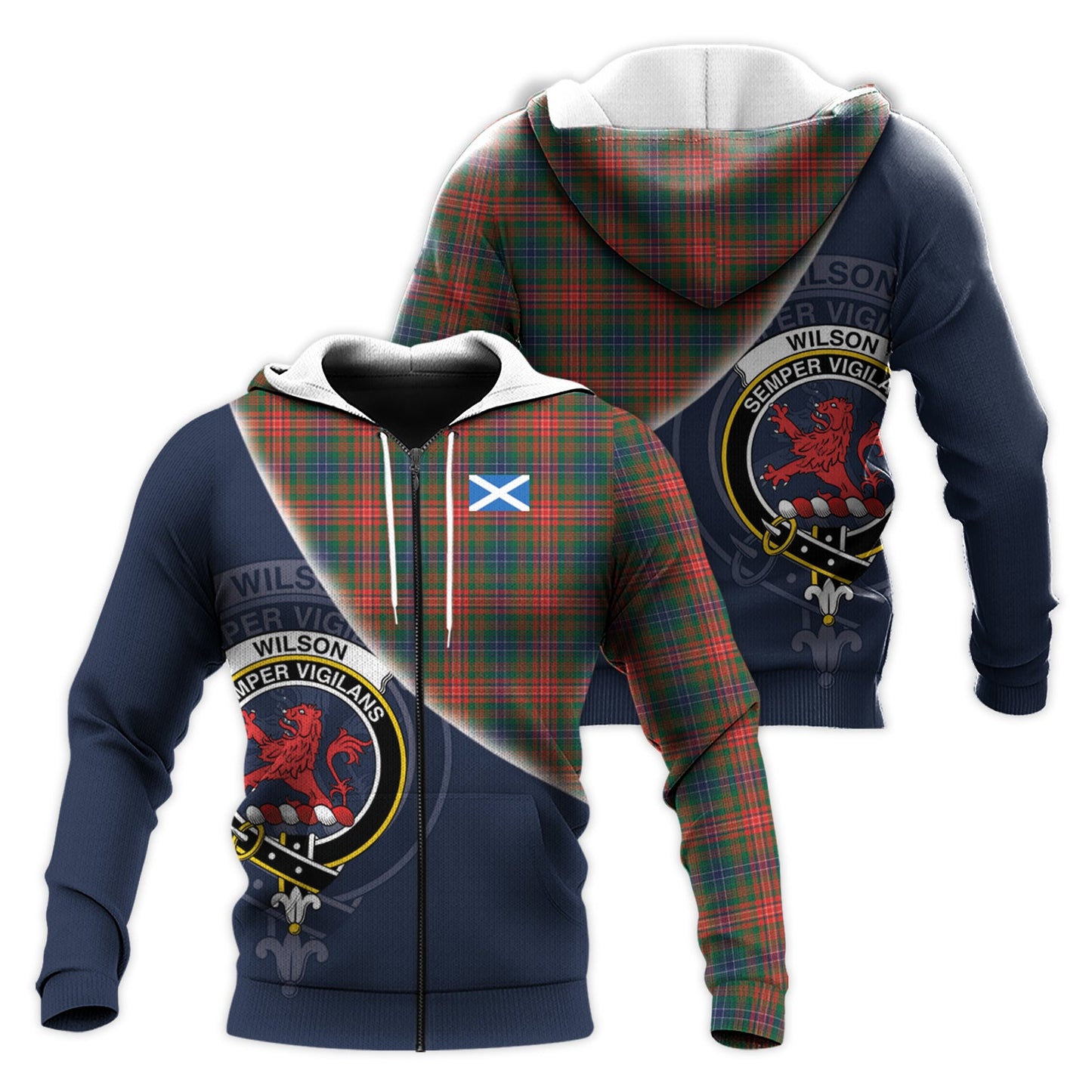 Printivon Wilson Modern Tartan Scottish Crest Hoodie
