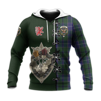 Printivon Wishart Hunting Tartan Hoodie Lion Rampant And Celtic Thistle Style