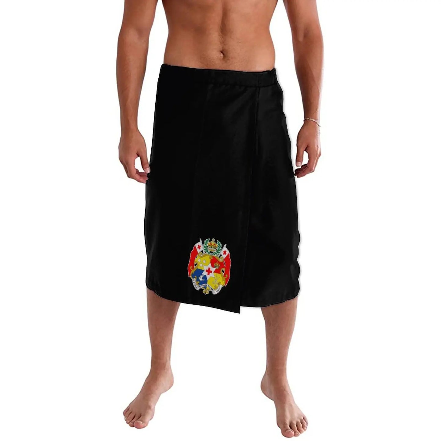 Tonga Polynesian Tribal Pattern Ie Faitaga Black Lavalava Island Wear Wrap Skirt For Men