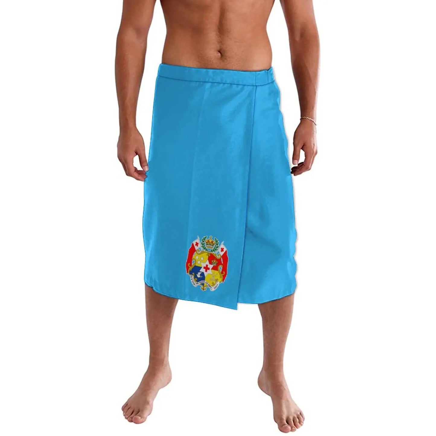 Tonga Polynesian Tribal Pattern Ie Faitaga Light Blue Lavalava Island Wear Wrap Skirt For Men