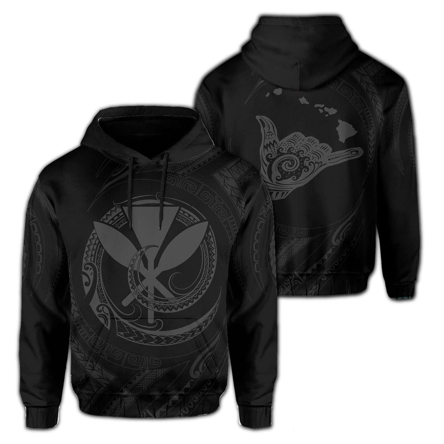 Polynesian Kanaka Shaka Map Of Hawaii Hoodie Gray