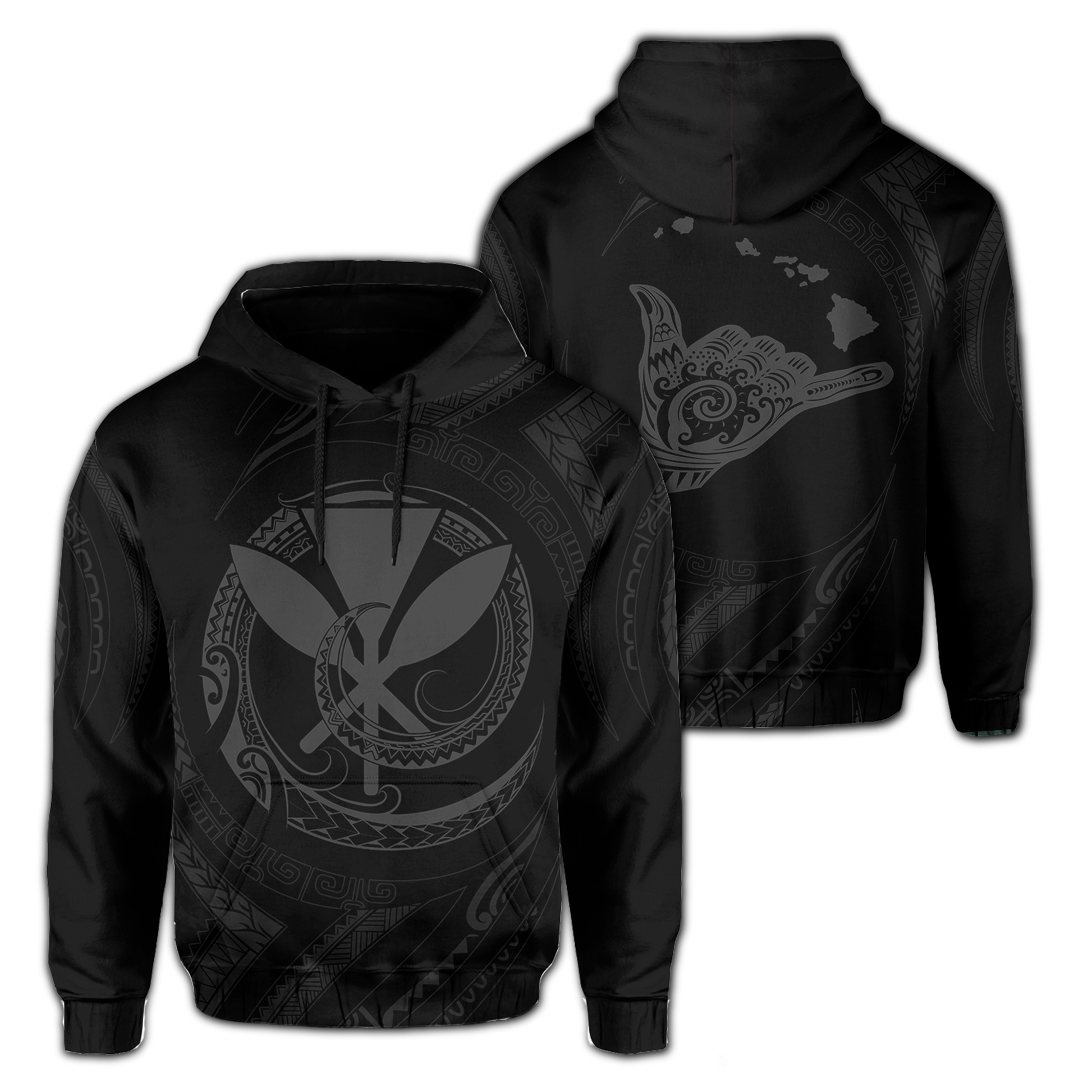 Polynesian Kanaka Shaka Map Of Hawaii Hoodie Gray