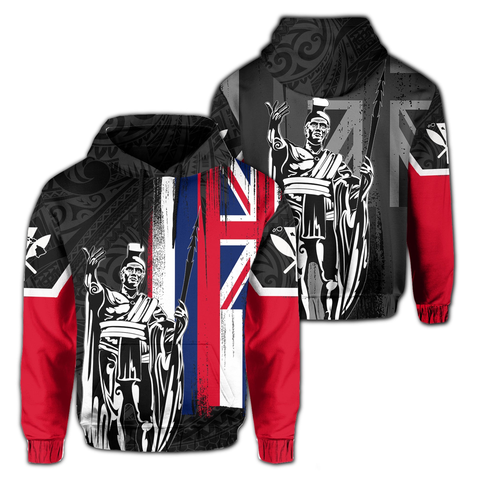 Hawaii King Flag Polynesian Hoodie (Zip up) Gray