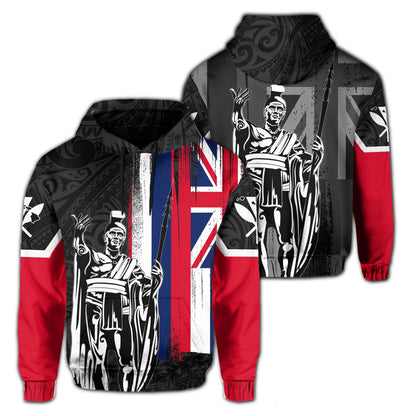 Hawaii King Flag Polynesian Hoodie (Zip up) Gray