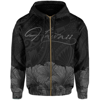 Polynesian Hibiscus Seal Of Hawaii Zip Hoodie Gray