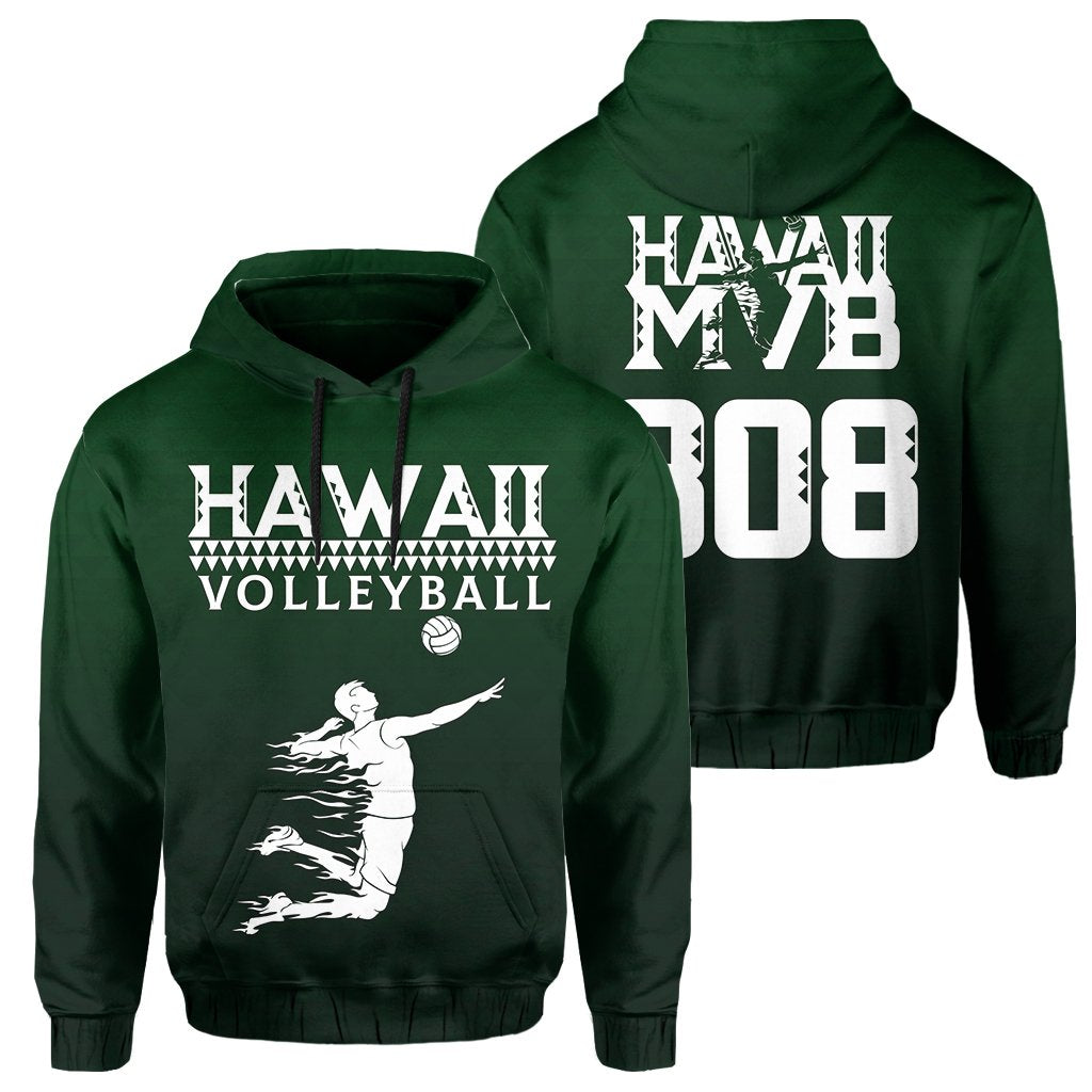 Volleyball Sport Kakau Hawaii Hoodie Green