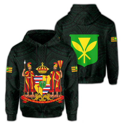 Polynesian Kanaka Maoli Royal Coat of Arms Hawaii Hoodie Green