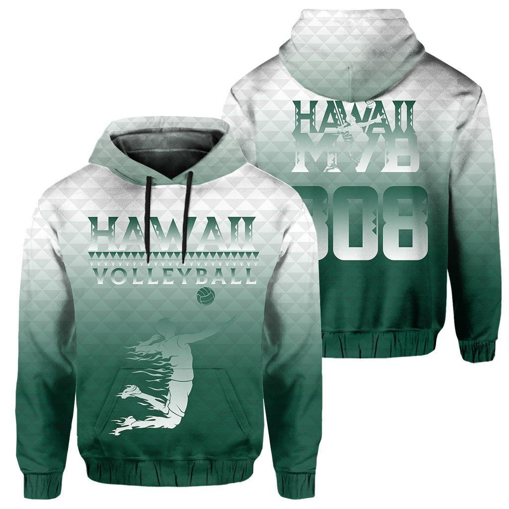 Volleyball Sport Kakau Hawaii Hoodie Green Mix