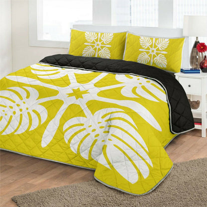 Hawaiian Royal Pattern Quilt Bed Set Yellow I3 Style AH
