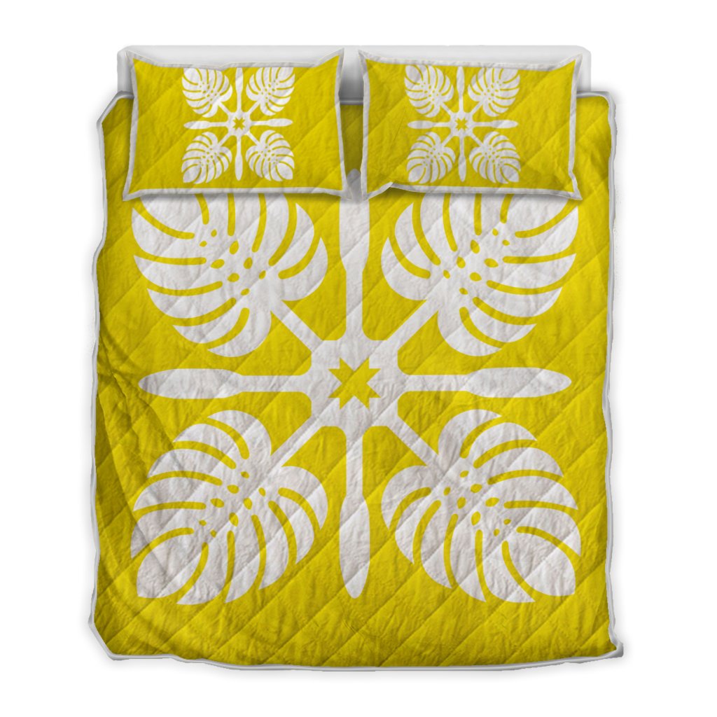 Hawaiian Royal Pattern Quilt Bed Set Yellow I3 Style AH