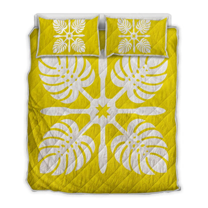 Hawaiian Royal Pattern Quilt Bed Set Yellow I3 Style AH