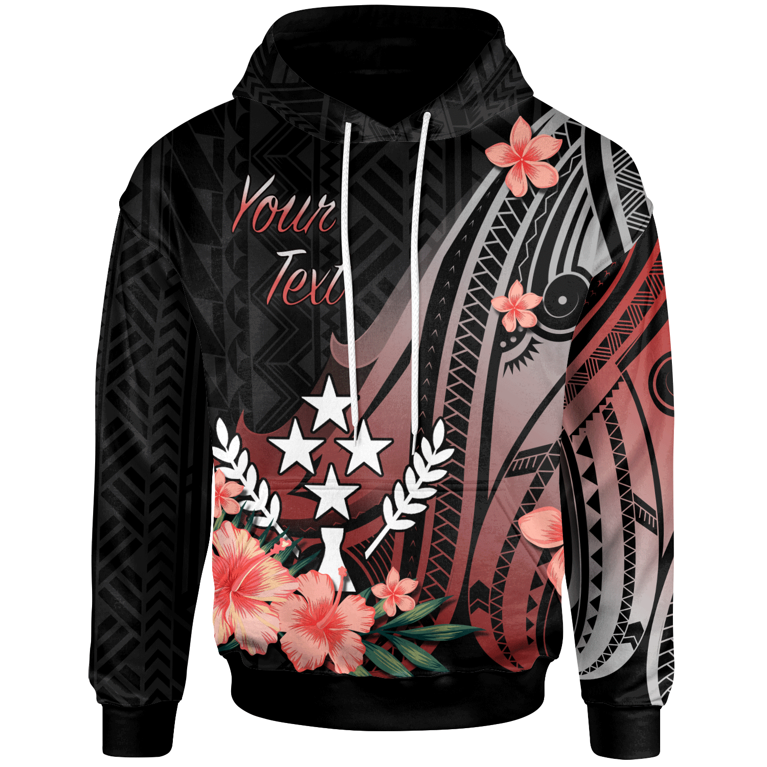 Kosrae Hoodie Red Polynesian Hibiscus Pattern Style