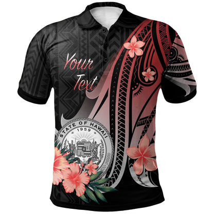 Hawaii Personalised Custom Polo Shirt - Red Polynesian Hibiscus Pattern Style