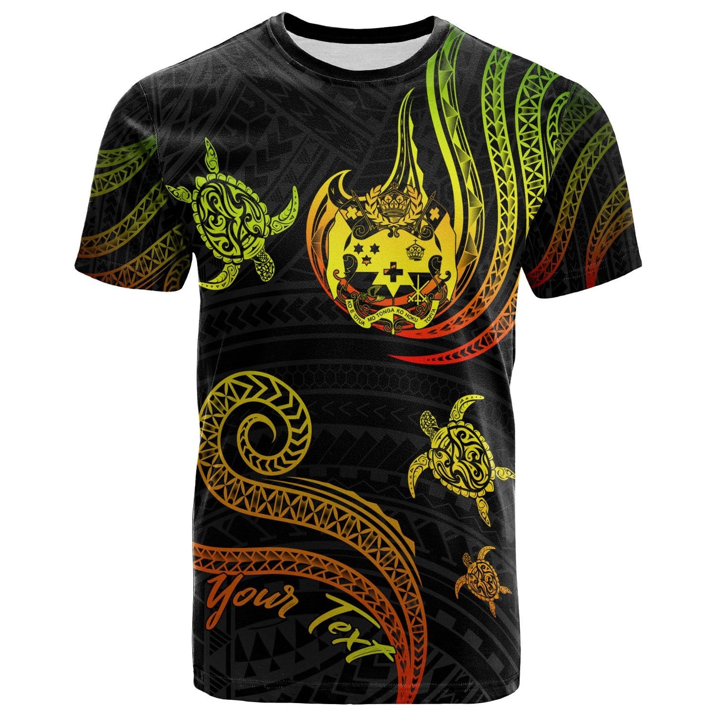 Tonga Personalised Custom T - Shirt - Polynesian Turtle With Pattern Reggae