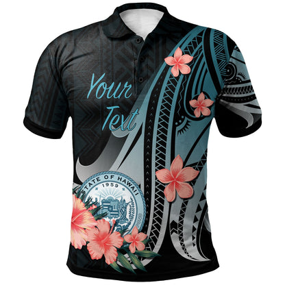 Hawaii Personalised Custom Polo Shirt - Turquoise Polynesian Hibiscus Pattern Style