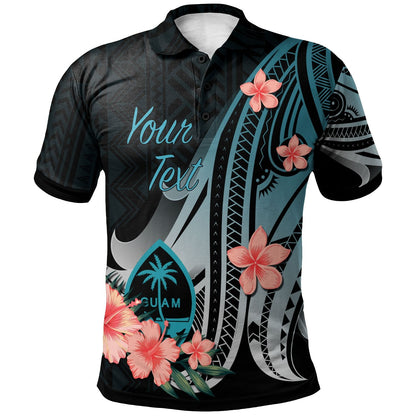 Guam Personalised Custom Polo Shirt - Turquoise Polynesian Hibiscus Pattern Style