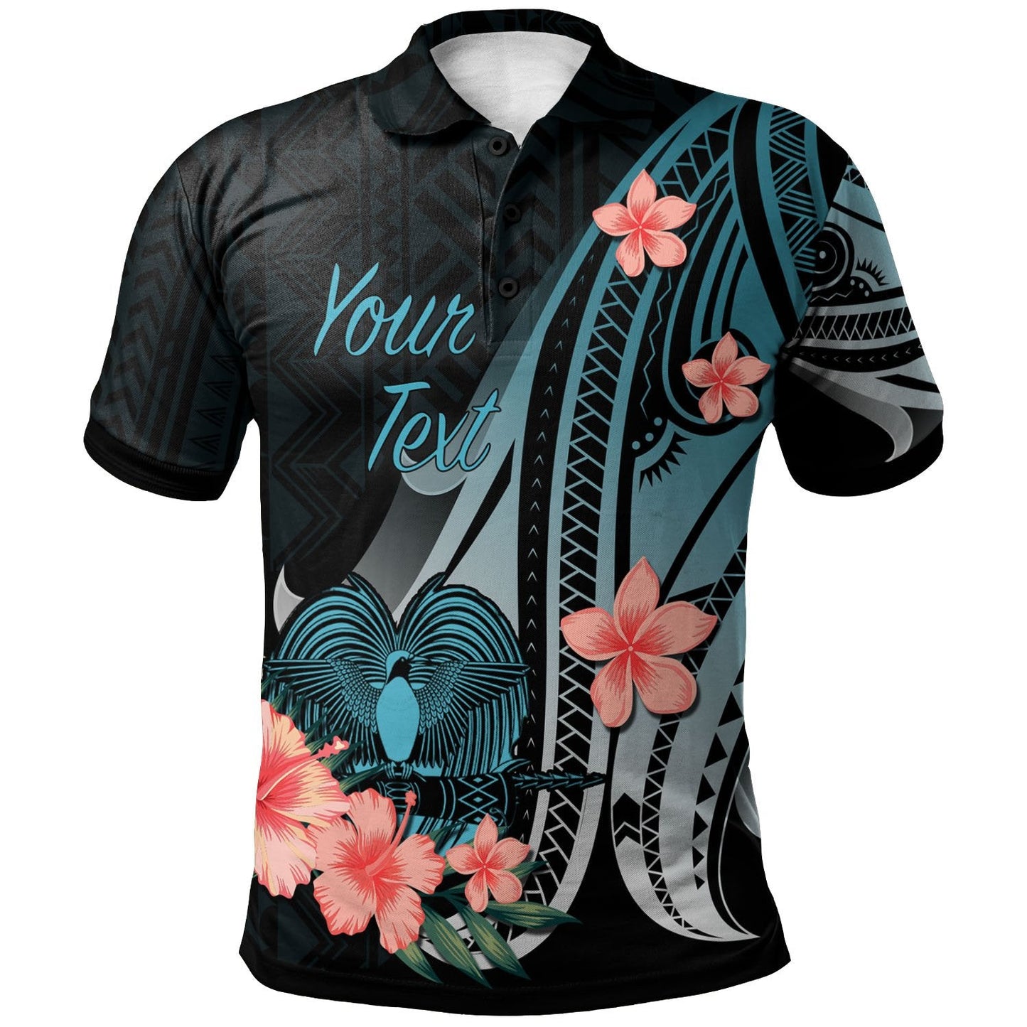 Papua New Guinea Personalised Custom Polo Shirt - Turquoise Polynesian Hibiscus Pattern Style